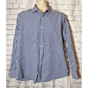 Astor and Black Blue Gingham Check Mens Button Down Dress Shirt XL Monogrammed